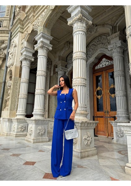 Kadın Düğmeli Yelek Pantolon Kare Yaka Takım fiyatları