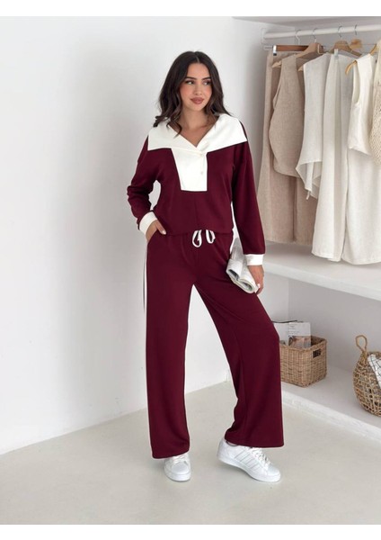 Kadın Yaka Detaylı Şık ve Rahat Günlük Giyim Takım