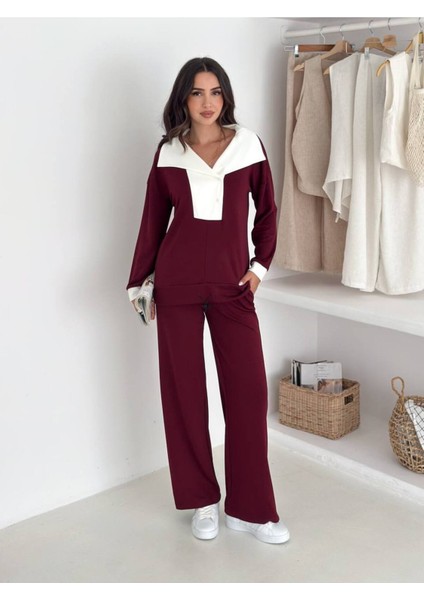 Kadın Yaka Detaylı Şık ve Rahat Günlük Giyim Takım