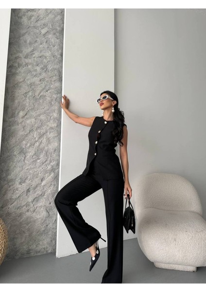 Kadın Alt Üst Takım Şık Düğme Detaylı Premium Yelek Pantolon Ikili Takım Elbise fiyatları