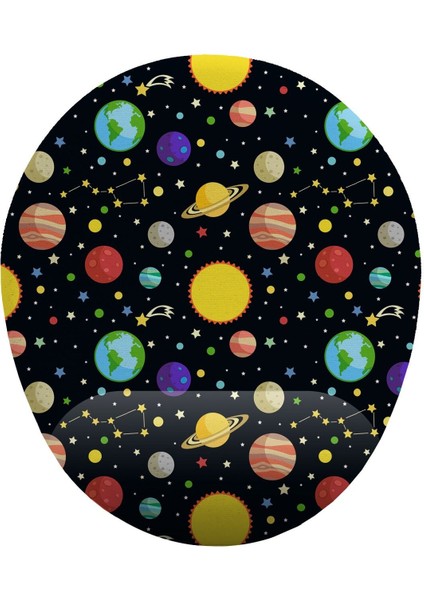 Uzay Güneş ve Gezegenler Kaymaz Buruşmaz Kırılmaz Bilek Destekli Mouse Pad