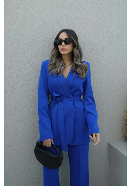 Kadın Kuşaklı Ceket Pantolon Takım Elbise fiyatları