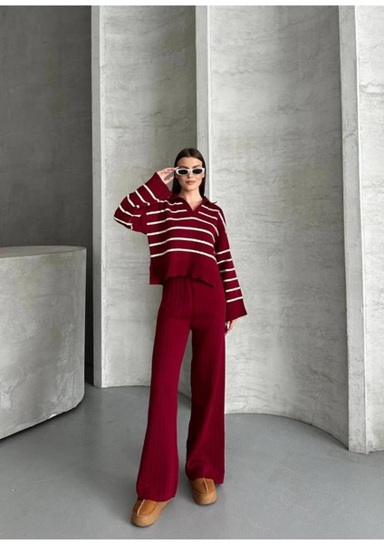 Kadın Polo Yaka Çigili Triko Alt Üst Takım