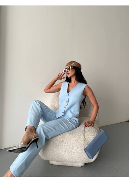Kadın Alt Üst Takım Şık Taş Düğme Detaylı Premium Yelek Pantolon Ikili Takım Elbise fiyatları