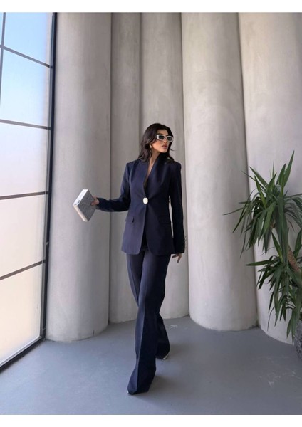 Kadın Gold Kurabiye Düğmeli Blazer Ceket Palazzo Pantolon Takım Elbise fiyatları