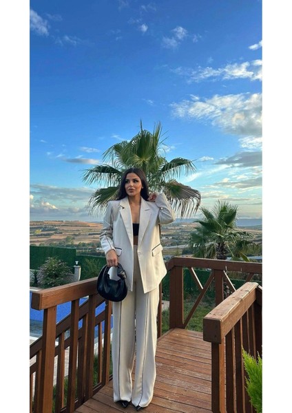 Kadın Çizgi Biyeli Blazer Ceket Pantolon Takım Elbise