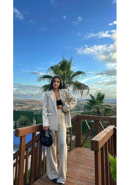 Kadın Çizgi Biyeli Blazer Ceket Pantolon Takım Elbise fiyatları