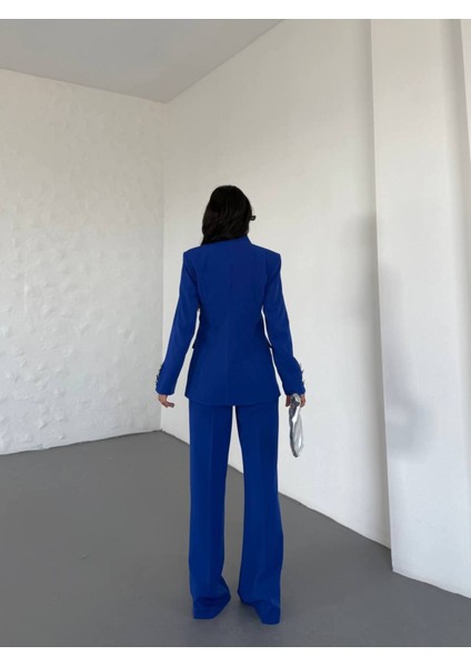 Kadın Gold Kurabiye Düğmeli Blazer Ceket Palazzo Pantolon Takım Elbise