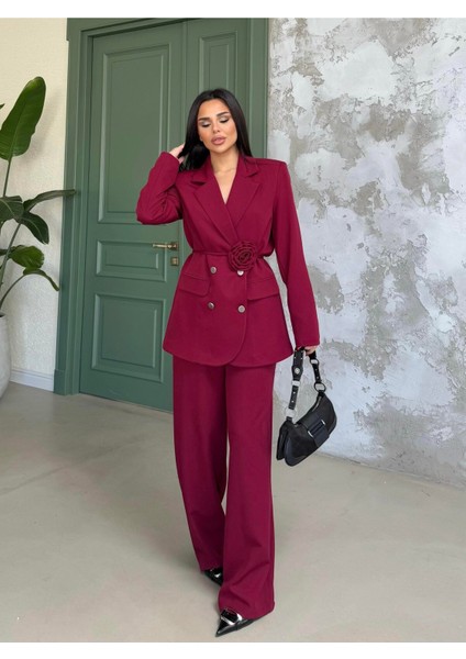 Kadın Gül Kemer Detaylı Palazzo Takım Elbise modelleri