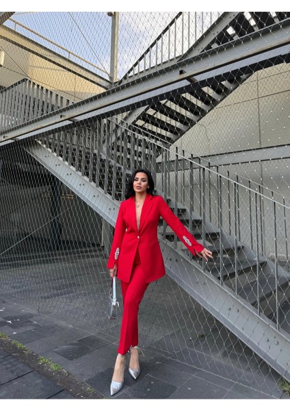 Kadın Taş Detaylı Ceket Pantolon Takım Elbise modelleri