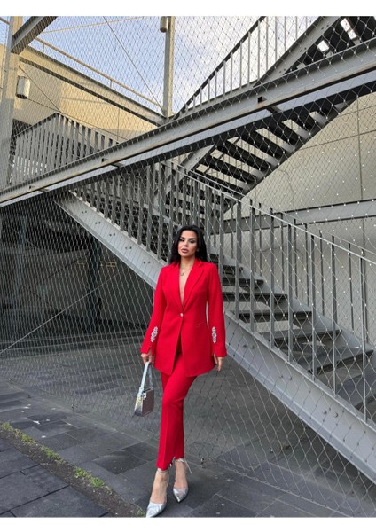 Kadın Taş Detaylı Ceket Pantolon Takım Elbise fırsatları