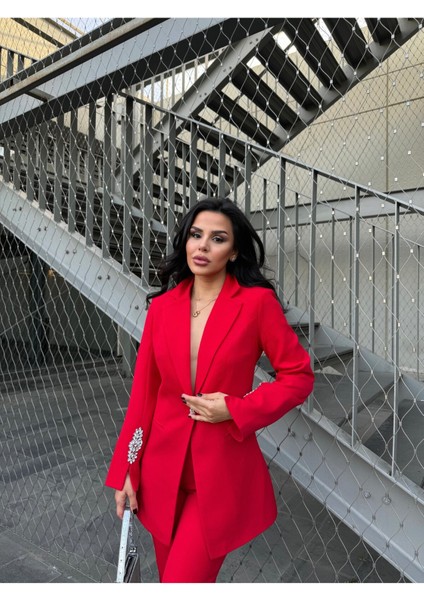 Kadın Taş Detaylı Ceket Pantolon Takım Elbise indirimleri