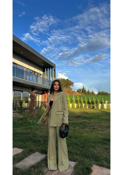 Kadın Çizgi Biyeli Blazer Ceket Pantolon Takım Elbise modelleri