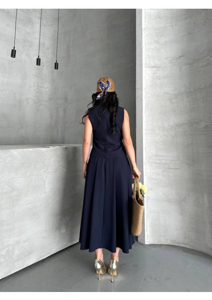 Kadın Alt Üst Takım Şık Düğme Detaylı Premium Yelek Etek Ikili Takım Elbise