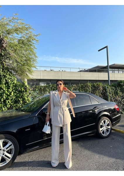 Kadın Oversize Bağlamalı Tasarım Yelek Pantolon Takım Elbise