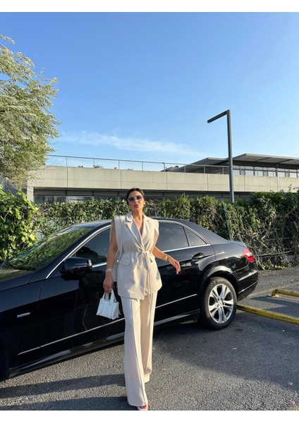 Kadın Oversize Bağlamalı Tasarım Yelek Pantolon Takım Elbise indirimleri