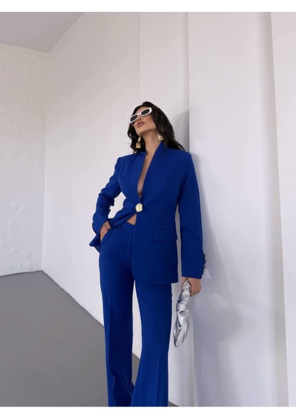 Kadın Gold Kurabiye Düğmeli Blazer Ceket Palazzo Pantolon Takım Elbise indirimleri