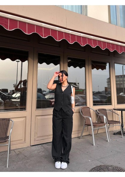 Kadın Klasik Çizgili Yelek Pantolon Takım Elbise fiyatları