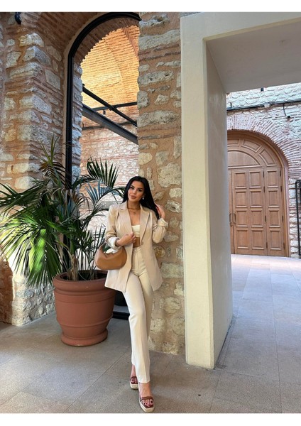 Kadın Tek Düğmeli Ceket Dar Paça Pantolon Takım Elbise fiyatları