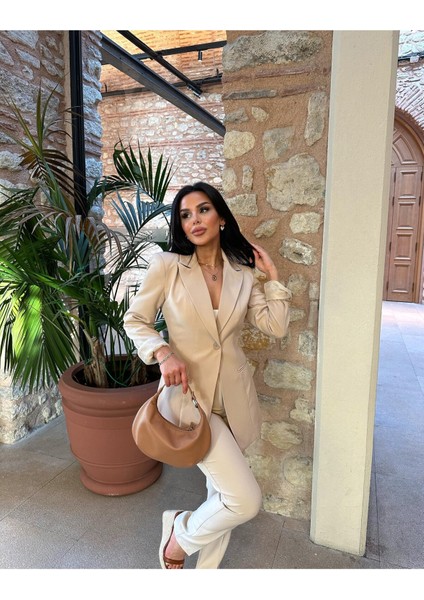 Kadın Tek Düğmeli Ceket Dar Paça Pantolon Takım Elbise fırsatları