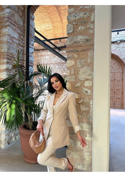 Kadın Tek Düğmeli Ceket Dar Paça Pantolon Takım Elbise