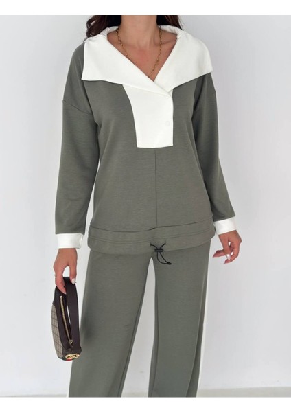 Kadın Yaka Detaylı Şık ve Rahat Günlük Giyim Takım
