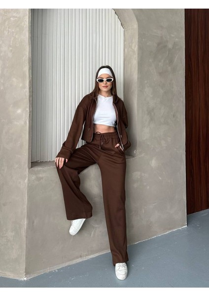 Kadın Kapüşonlu Fermuarlı Rahat Fit Günlük ve Şık Tarz Eşofman Takımı