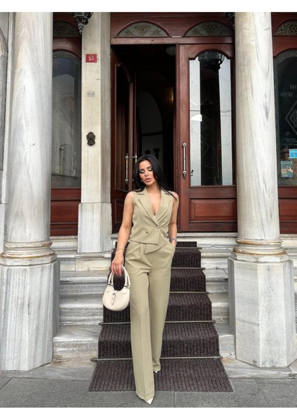 Kadın Asimetrik Kesim Yelek Palazzo Pantolon Takım Elbise fırsatları