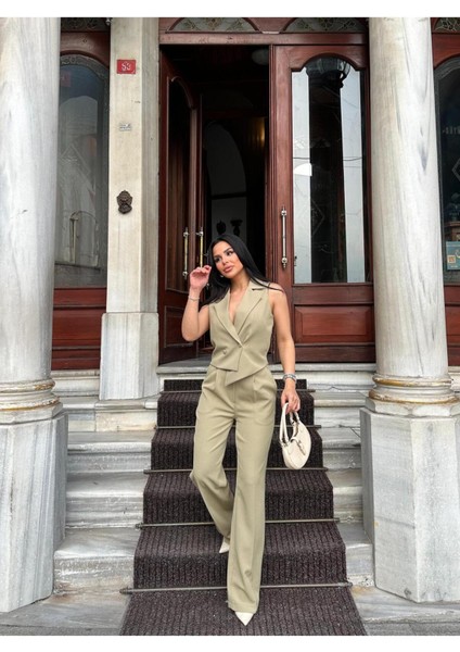 Kadın Asimetrik Kesim Yelek Palazzo Pantolon Takım Elbise indirimleri