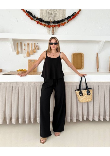 Kadın Keten Görünümlü Askılı Yazlık Alt Üst Takım modelleri