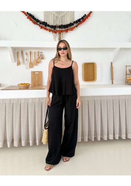 Kadın Keten Görünümlü Askılı Yazlık Alt Üst Takım indirimleri