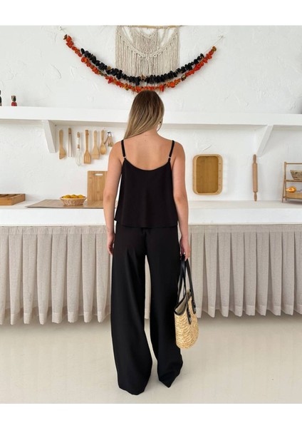 Kadın Keten Görünümlü Askılı Yazlık Alt Üst Takım