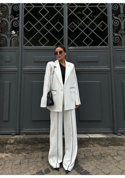 Kadın Çizgi Biyeli Blazer Ceket Pantolon Takım Elbise
