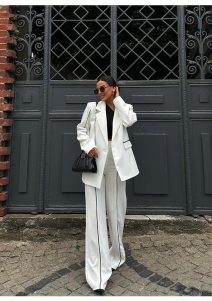 Kadın Çizgi Biyeli Blazer Ceket Pantolon Takım Elbise modelleri