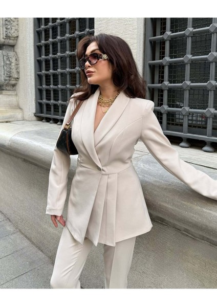 Kadın Yan Pileli Tasarım Ceket Pantolon Takım Elbise fırsatları