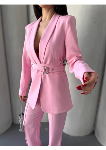 Kadın Ikili Kemer Detay Ceket Palazzo Pantolon Premium Takım Elbise indirimleri