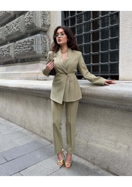 Kadın Yan Pileli Tasarım Ceket Pantolon Takım Elbise fiyatları