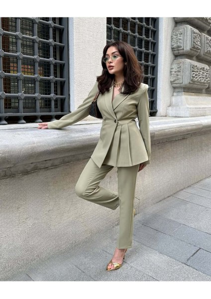 Kadın Yan Pileli Tasarım Ceket Pantolon Takım Elbise modelleri