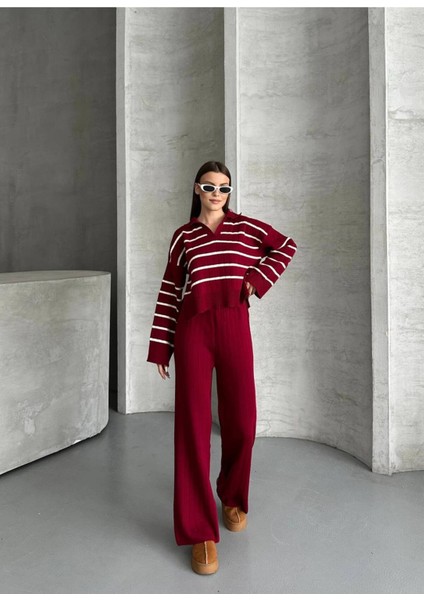 Kadın Polo Yaka Çigili Triko Alt Üst Takım modelleri