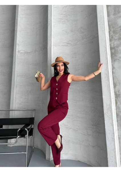 Kadın Alt Üst Takım Şık Taş Düğme Detaylı Premium Yelek Pantolon Ikili Takım Elbise fiyatları