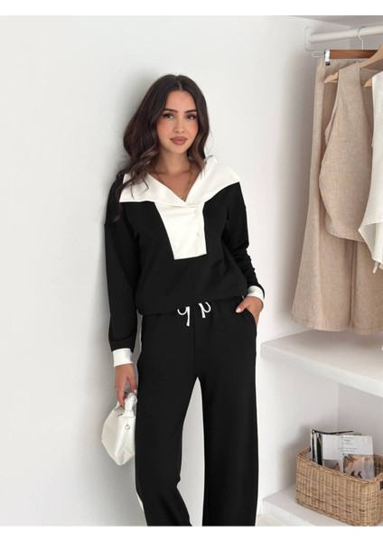 Kadın Yaka Detaylı Şık ve Rahat Günlük Giyim Takım