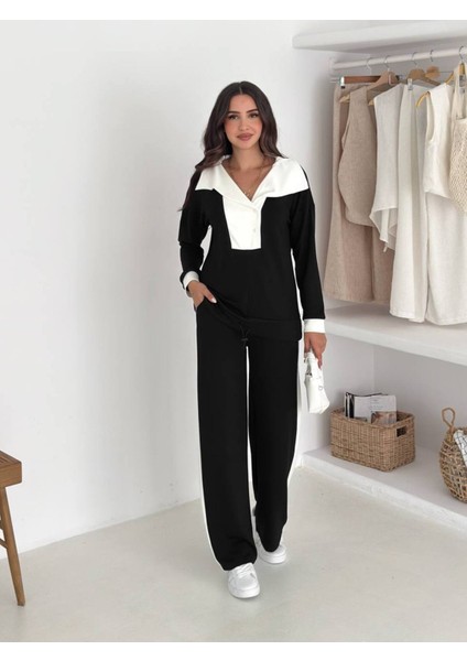 Kadın Yaka Detaylı Şık ve Rahat Günlük Giyim Takım