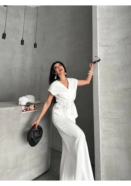 Kadın Kuşaklı Yelekli Palazzo Pantolonlu Takım Elbise indirimleri