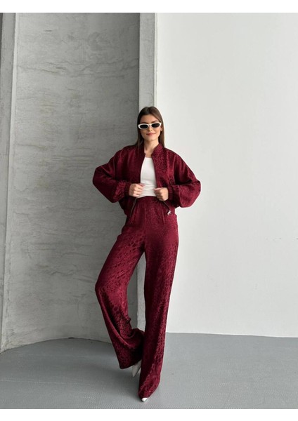 Kadın Leopar Saten Ceket Pantolon Ikili Takım fiyatları