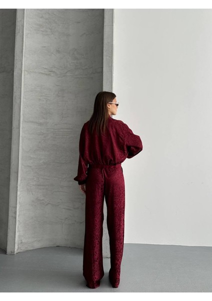 Kadın Leopar Saten Ceket Pantolon Ikili Takım fırsatları