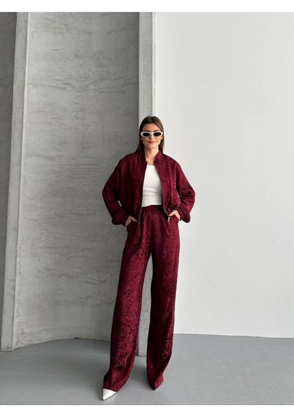 Kadın Leopar Saten Ceket Pantolon Ikili Takım indirimleri