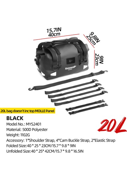 Su Geçirmez Motosiklet Duffel Çanta 20-40-65LT – Kuyruk Çantası, Arka Koltuk Çantası, Roll-Top Seyahat Ekipman Çantası