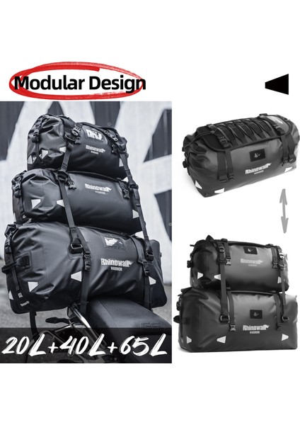 Su Geçirmez Motosiklet Duffel Çanta 20-40-65LT – Kuyruk Çantası, Arka Koltuk Çantası, Roll-Top Seyahat Ekipman Çantası