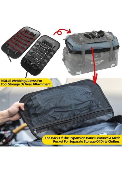 Su Geçirmez Motosiklet Duffel Çanta 20-40-65LT – Kuyruk Çantası, Arka Koltuk Çantası, Roll-Top Seyahat Ekipman Çantası