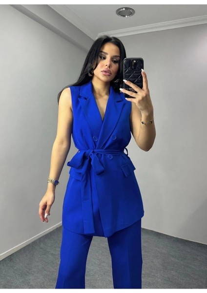 Kadın Kuşaklı Yelek Pantolon Takım Elbise fiyatları